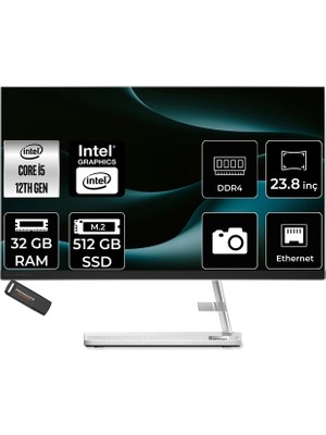 Lenovo Ideacentre 24IAP7 Intel Core I5 12450H 32GB 512GB SSD 23.8" Fhd Fdos All In One Bilgisayar & Per4 USB Bellek F0GH01JCTRP327