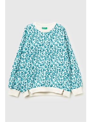United Colors Of Benetton Mint Yeşili Kadın / Kız Kj_tamamı Baskılı Logo Etiketi Detaylı Yırtmaçlı Sweatshirt Model Kodu: 3QHCC10RSMINT Yeşil