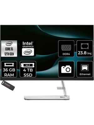 Lenovo Ideacentre 24IAP7 Intel Core I5 12450H 36GB 4tb SSD 23.8" Fhd Fdos All In One Bilgisayar & Per4 USB Bellek F0GH01JCTRP335