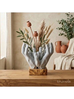 Trunvia Dekoraif El Formunda Vazo - Ahşap Kaideli El Yapımı Tasarım
