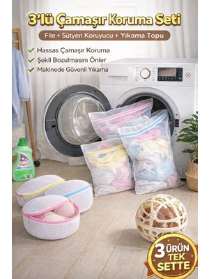 Morport 3’lü Çamaşır Koruma Seti | Sütyen Yıkama Filesi + Çamaşır Yıkama Filesi + Yıkama Topu | Hassas Çamaşır Koruyucu Set