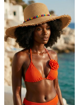 Katia & Bony Kadın Boncuk Saçaklı Hasır Şapka Camel