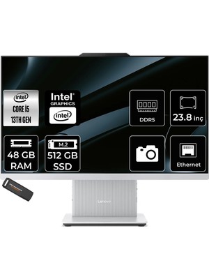 Lenovo Ideacentre 24IRH9 Intel Core I5 13420H 48GB 512GB SSD 23.8" Fhd 100Hz Fdos All In One Bilgisayar & Per4 USB Bellek F0HN0054TRP327