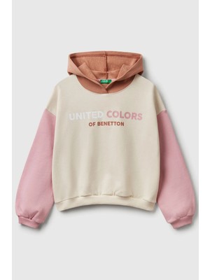United Colors Of Benetton Bej Mix Kadın / Kız Kj_benetton Logo Baskılı Kapüşonlu Sweatshirt Model Kodu: 3J68C204DBEJ Mix
