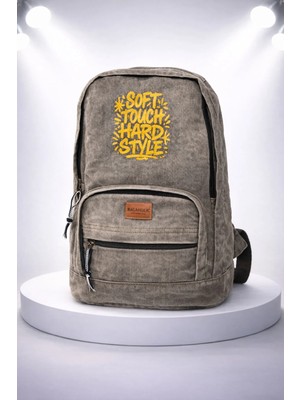 Kaff Fermuarlı Ön Cepli Design Unisex Vintage Denim Sırt Çantası -Moonkot