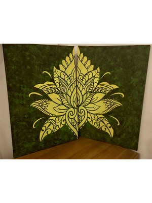 Zeda By Es 2 Parçalı El Yapımı Rölyef Kabartma Lotus Mandala Tablo Duvar Dekoru 35X50 cm