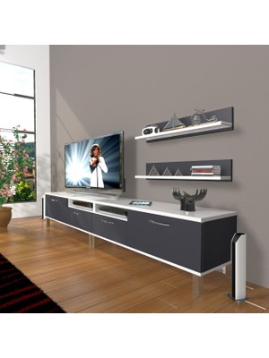 Decoraktiv Eko 220R Mdf Krom Ayaklı Tv Ünitesi Tv Sehpası - Beyaz Antrasit