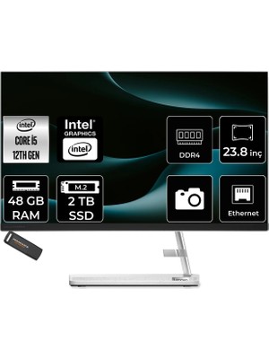 Lenovo Ideacentre 24IAP7 Intel Core I5 12450H 48GB 2tb SSD 23.8" Fhd Fdos All In One Bilgisayar & Per4 USB Bellek F0GH01JCTRP344