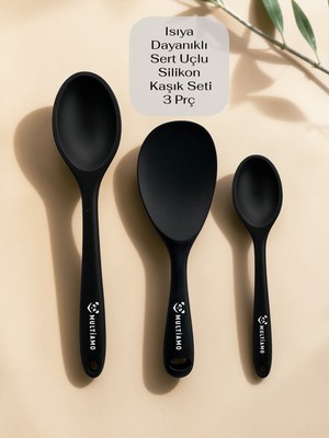 Multiamo Sert Uçlu Isıya Dayanıklı Yanmaz Yapışmaz Silikon Uzun Kısa Derin Kaşık 28 Cm-20 Cm/kısa Kaşık 22 cm