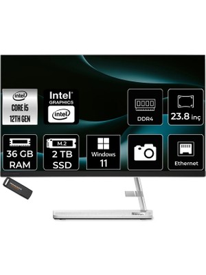 Lenovo Ideacentre 24IAP7 Intel Core I5 12450H 36GB 2tb SSD 23.8" Fhd W11H All In One Bilgisayar & Per4 USB Bellek F0GH01JCTRP384