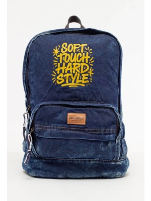 Kaff Fermuarlı Ön Cepli Design Unisex Vintage Denim Sırt Çantası -Moonkot