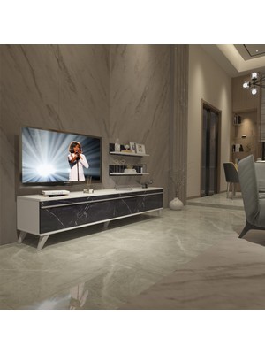 Decoraktiv Eko 4 Mdf Std Retro Tv Ünitesi Tv Sehpası - Beyaz Siyah Mermer