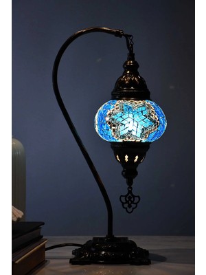 Deveboynu El Yapımı Mozaik Masa Lambası – Pirinç Gövde, E14 Duy, 42 cm Dekoratif Abajur