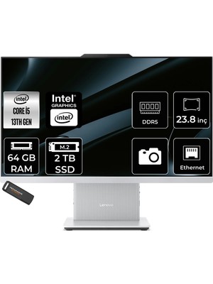 Lenovo Ideacentre 24IRH9 Intel Core I5 13420H 64GB 2tb SSD 23.8" Fhd 100Hz Fdos All In One Bilgisayar & Per4 USB Bellek F0HN0054TRP334