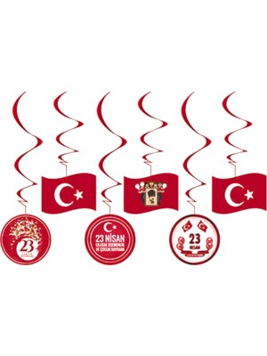 Bak Gel Al 23 Nisan Tavan Süsü 6’lı Set, Türk Bayraklı Ulusal Egemenlik ve Çocuk Bayramı Spiral Sarkıt Süs