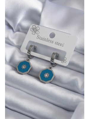 Krm 316L Çelik Gümüş Renk Geometrik Model Zirkon Taş Detay Kadın Küpe Krm