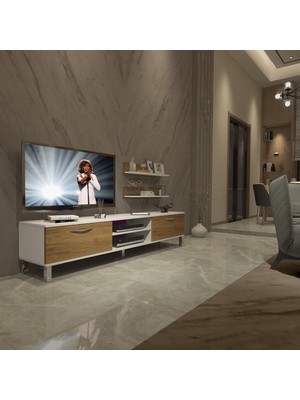 Decoraktiv Eko 4 Mdf DVD Krom Ayaklı Tv Ünitesi Tv Sehpası - Beyaz Pera