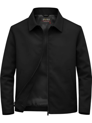 Sivaist Siyah Erkek Pamuk Polyester Karışımlı Yakalı Bonded Kumaş Su ve Rüzgar Geçirmez Mevsimlik&yazlık Mont
