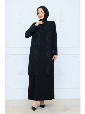 KMK Kombin Kadın Taş Detaylı Işıltılı Alt-Üst Tesettür Takım