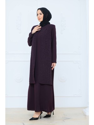 KMK Kombin Kadın Taş Detaylı Işıltılı Alt-Üst Tesettür Takım