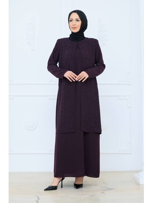 KMK Kombin Kadın Çiçek Işlemeli Şık Pantolonlu Tesettür Takım