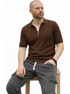 Mastiff Erkek Slim Fit Triko Polo Yaka Fermuarlı Kısa Kol T-Shirt