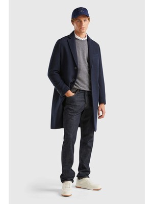 United Colors Of Benetton Lacivert Erkek Erk_cep Detaylı Üç Düğmeli Kırlangıç Yaka Kaban Model Kodu: 2X59UN05M616