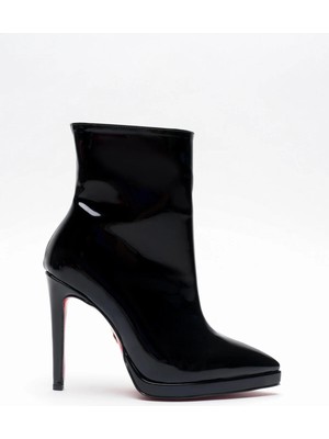 Ayakkabı Ateşi Kadın Sivri Burun Ince Topuklu Bot Accos Siyah Rugan