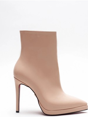 Ayakkabı Ateşi Kadın Sivri Burun Ince Topuklu Bot Accos Nude Rugan