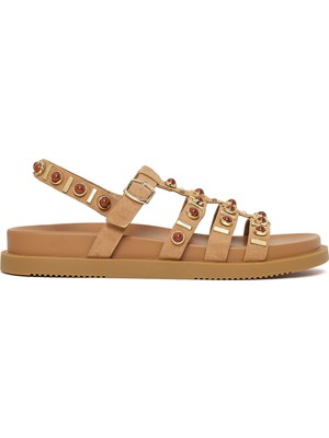 Derimod Kadın Bej Taşlı Süet Sandalet 26SFE481010