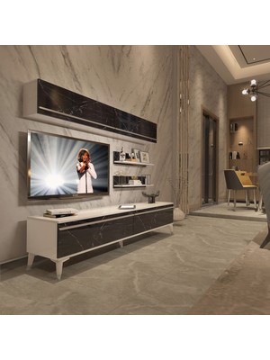 Decoraktiv Eko 5 Mdf Std Silver Tv Ünitesi Tv Sehpası - Beyaz Siyah Mermer