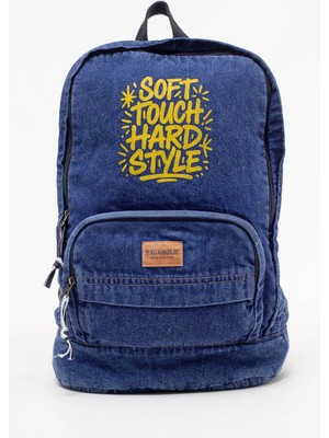 Kaff Fermuarlı Ön Cepli Design Unisex Vintage Denim Sırt Çantası -Moonkot