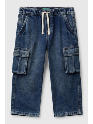 United Colors Of Benetton Koyu Mavi Erkek Ek_arkası Logo Detaylı Yan Cepli Büzgü Ipli Denim Pantolon Model Kodu: 4KEHGF02NKOYU Mavi