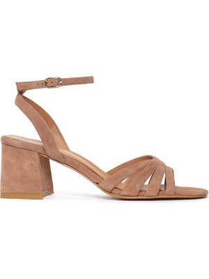 Derimod Kadın Vizon Bilekten Tokalı Kalın Topuklu Süet Deri Sandalet 26SFD161410