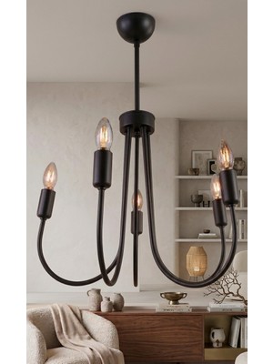 Avizade Aurelia 5'li Siyah Metal Avize | Modern Klasik Metal Avize | Şık Salon & Oturma Odası Aydınlatma