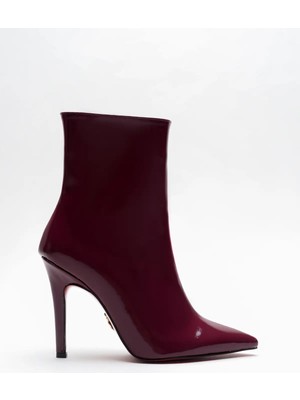 Ayakkabı Ateşi Bordo Rugan Stiletto Ince Topuklu Kadın Bot Togi