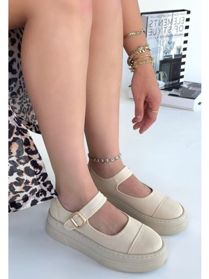 Erbilden Lunni Bej Keten Kadın Spor Ayakkabı Ortopedik Topuk Dikeni Faylon Taban