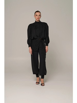 Thalure Kadın Siyah Dantelli Şalvar Pantolon