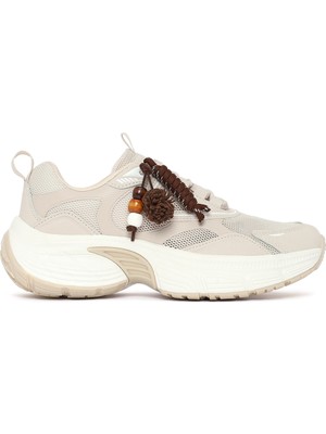 Derimod Kadın Bej Bağcıklı Kalın Tabanlı Charmlı Sneaker 26PFE495814