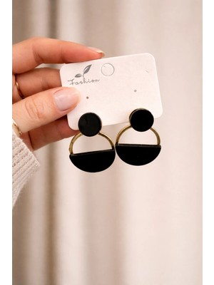 Bymiel Modern Siyah Gold Yarım Halka Küpe – Minimal Geometrik Tasarım (Kararmaz Alerji Yapmaz 316 Çelik)