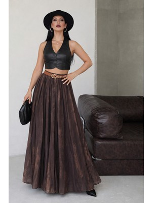 Dima Batik Yıkama Desenli Pliseli Etek