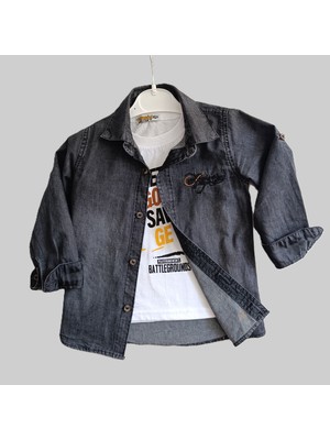  tombişlife erkek çocuk denim gömlek & t-shirt 2 li kombin siyah-beyaz