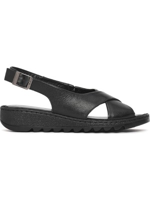 Derimod Kadın Siyah Tokalı Konfor Deri Sandalet 26SFD411618