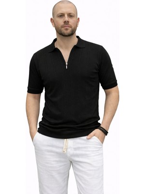 Mastiff Erkek Slim Fit Triko Polo Yaka Fermuarlı Kısa Kol T-Shirt