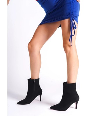 Ayakkabı Ateşi Siyah Süet Kadın Ince Topuklu Ayakkabı Stiletto Deco