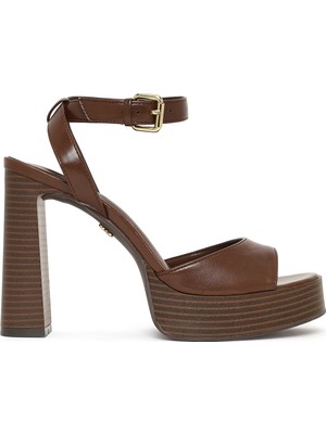 Derimod Kadın Kahverengi Platformlu Kalın Yüksek Topuklu Sandalet 26SFE481618