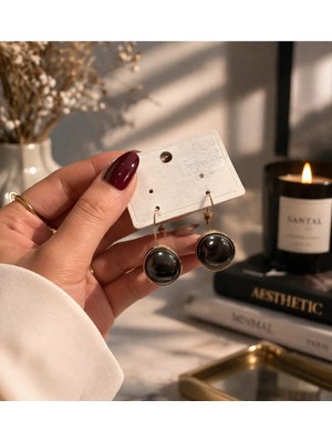 Bymiel Doğal Görünümlü Yuvarlak Taşlı Gold Küpe