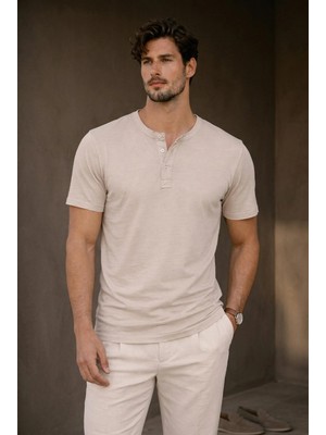 Valiberta Edgar Regular Fit 3 Düğmeli Pat Flamlı Suprem Kumaş Pis Yaka Erkek T-Shirt - Çakıl