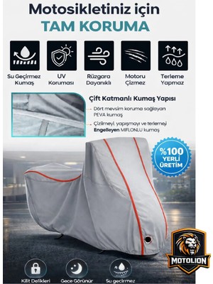 Autolion   Yuki ZN-100T-E5 Legend (Gri-Kırmızı Dikişli Kilitli) Motor Brandası,su Geçirmez Örtü.