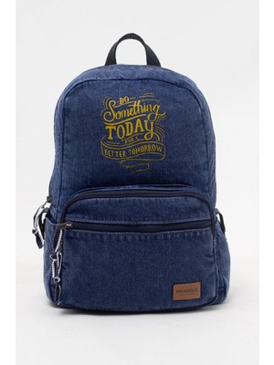 Kaff Fermuarlı Ön Cepli Design Unisex Vintage Denim Sırt Çantası -Sunshinekot